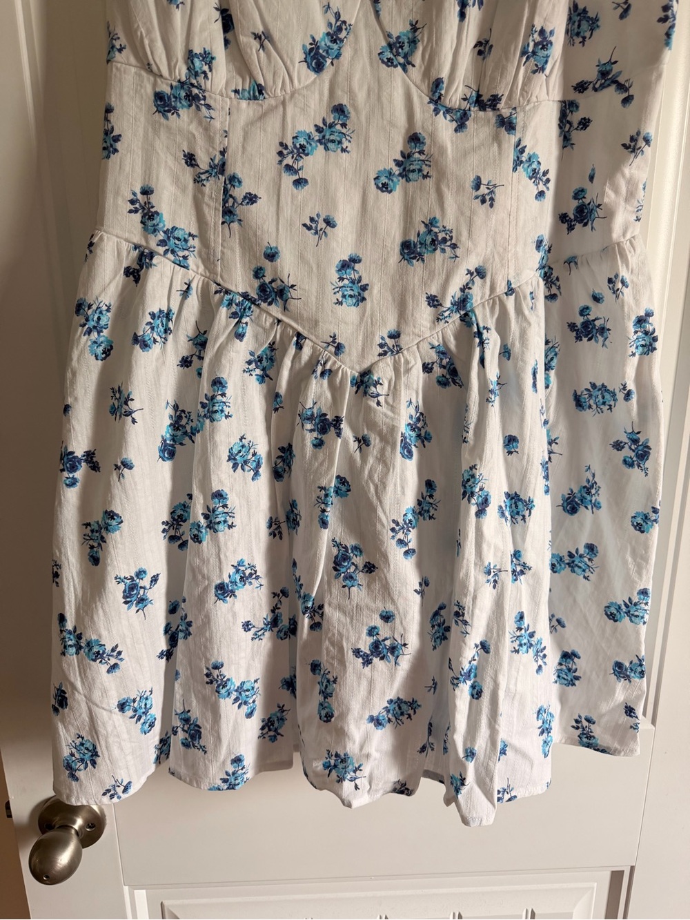 No Boundaries White Dress with Blue Floral Accents - Picture 3 of 7